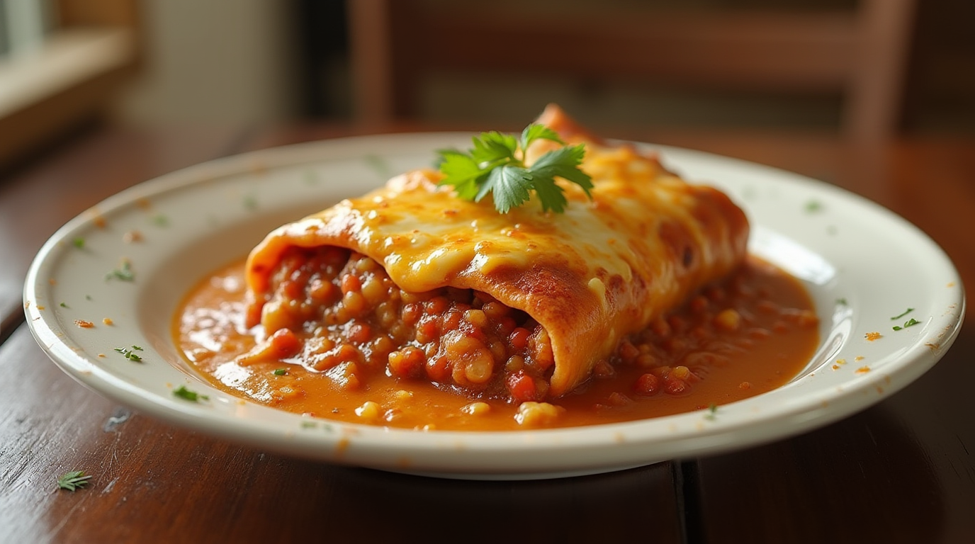 Boulders Enchiladas topped with melted cheese, fresh cilantro, and lime wedges.