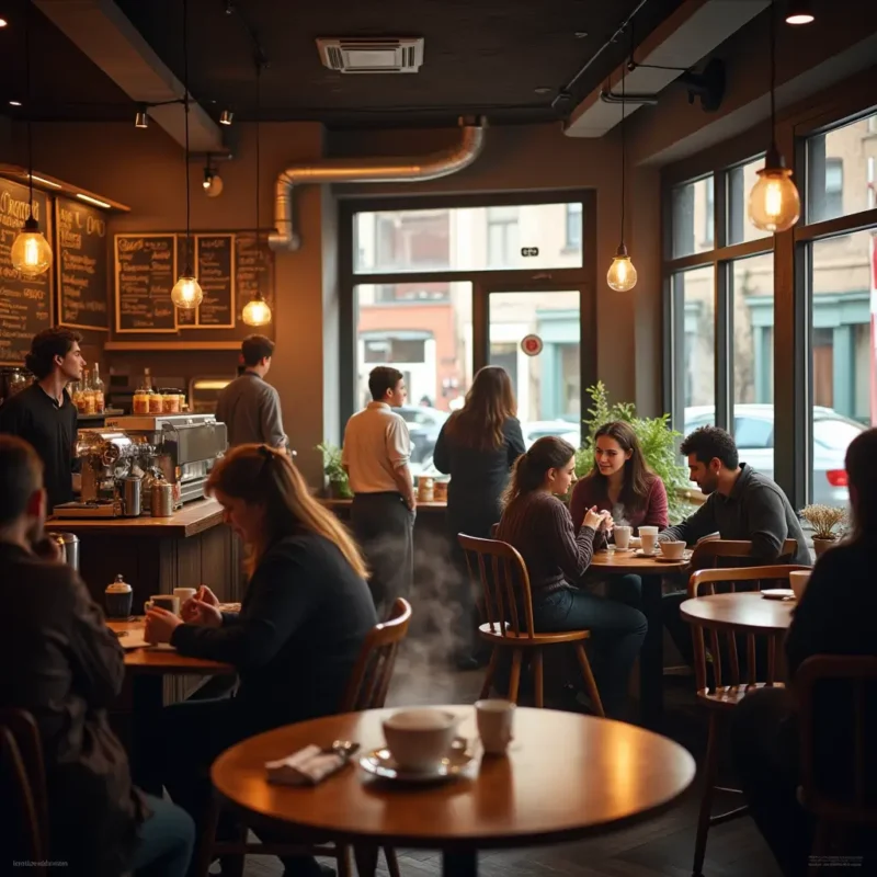 an image featuring a coffee shop where we can see people gathering over their favorite coffee drink