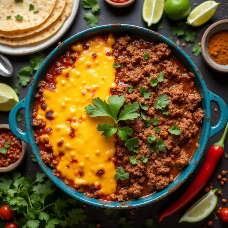 "Side-by-side comparison of Tex-Mex and authentic Mexican casseroles, showcasing ingredients like cheese, tortillas, spices, and fresh veggies on a colorful table setting."