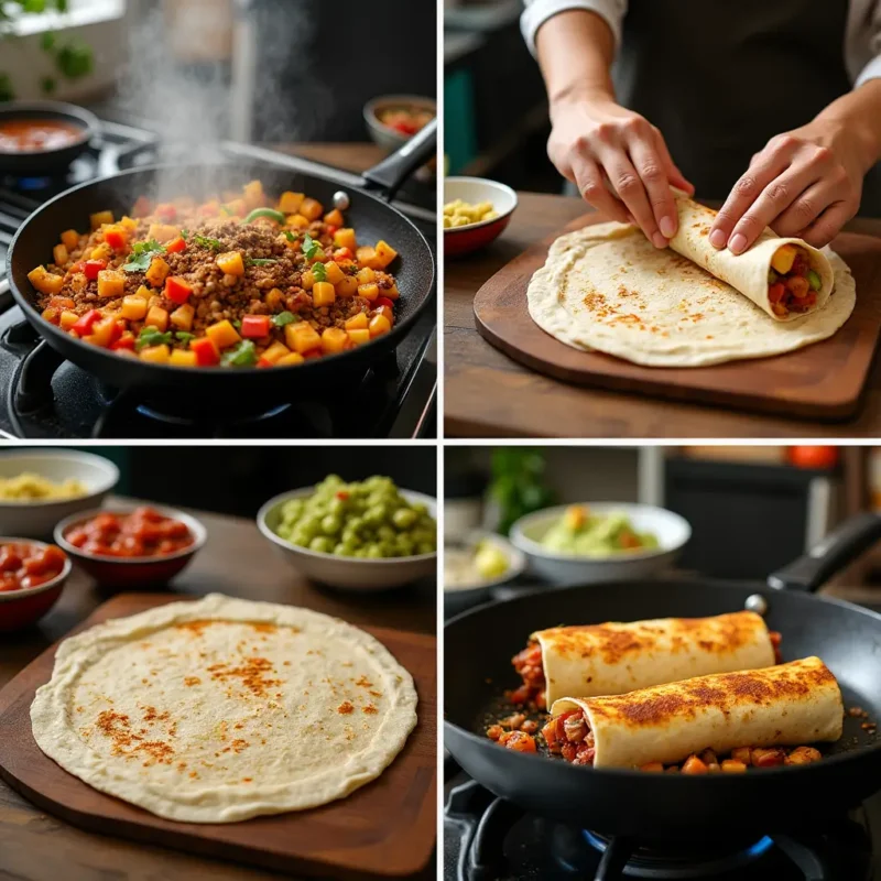 An image showing the perfect way of making a burrito wrap well-staffed and rolled and grilled to a golden mouth-watering color