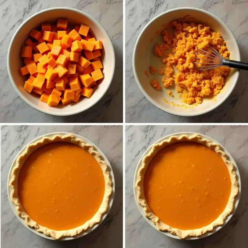 Image showing the steps of preparing a sweet potato pie.